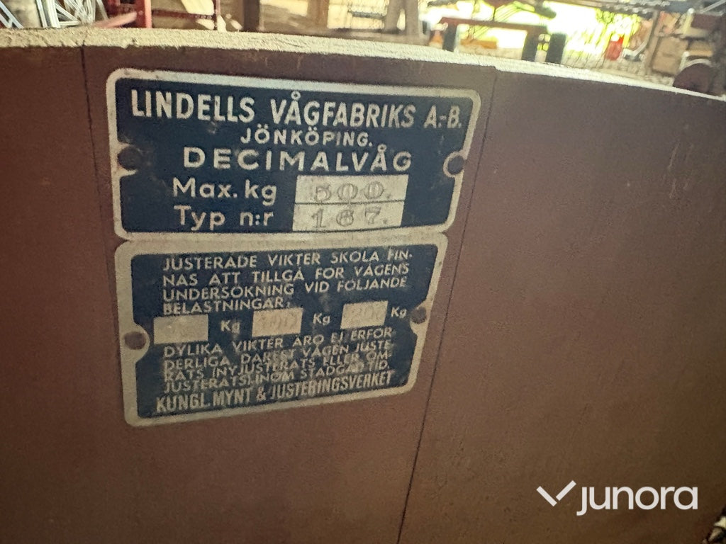 Decimalvåg Lindells Vågfabrik, 500 kg, Med vikter