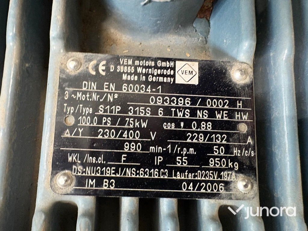 Fabriksny VEM Elmotor – 75 kW , 990 rpm