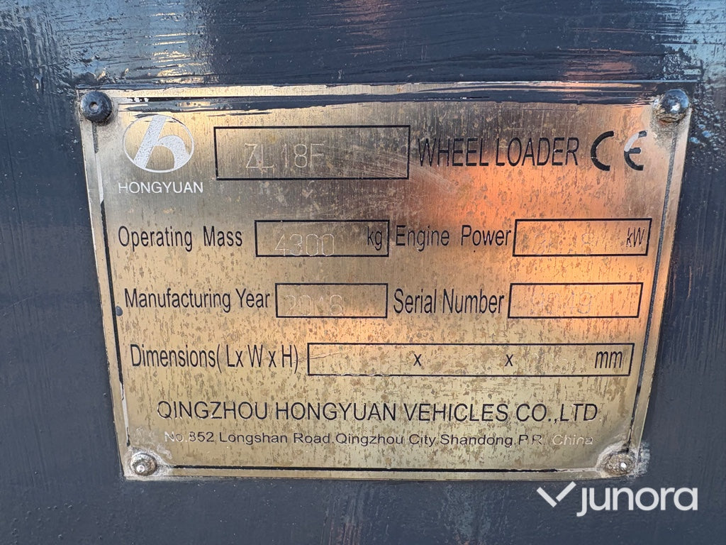 Hjullastare - Hongyuan ZL18F+