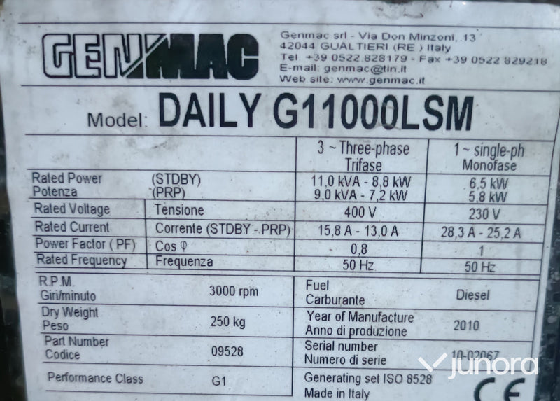 Elverk - Genmac Daily G11000LSM, diesel 11 kVA