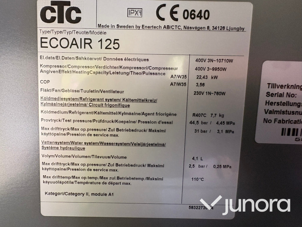CTC ECOAIR 125  Luft/vatten värmepumpar 2 st.