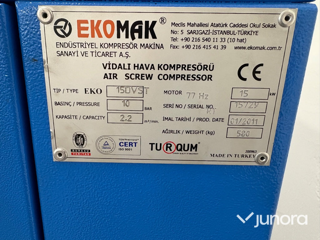 Skruvkompressor - Ekomak, 15 DVST
