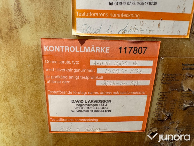 Hardi växtspruta 1000L 12M