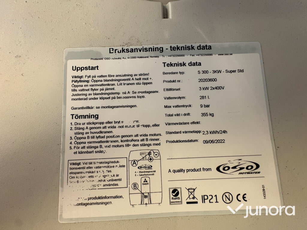 Varmvattenberedare - OSO S 300 Super Std