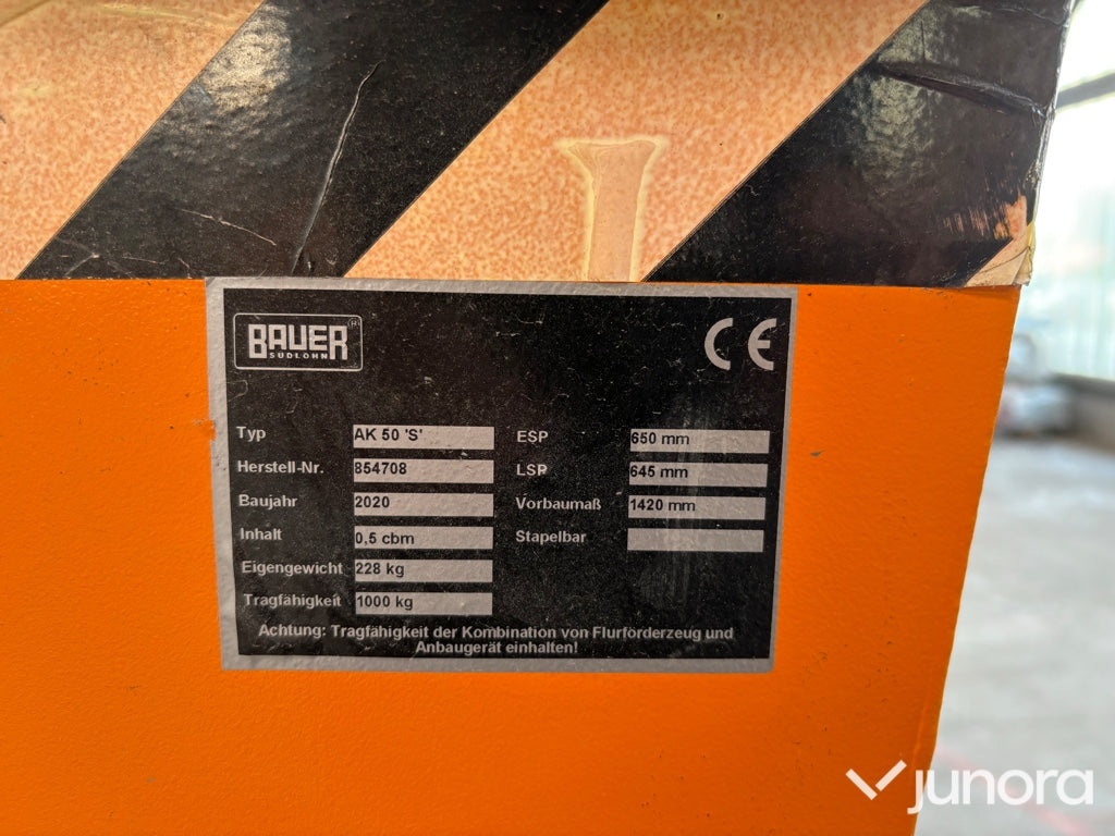 Tippcontainer - Bauer, AK 50 'S', 1 000 kg
