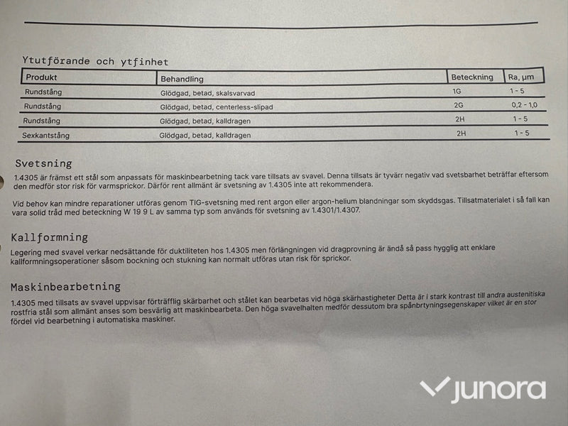 Rostfritt stål rundstång – EN 1.4305, Ø14 mm, ca 454 m