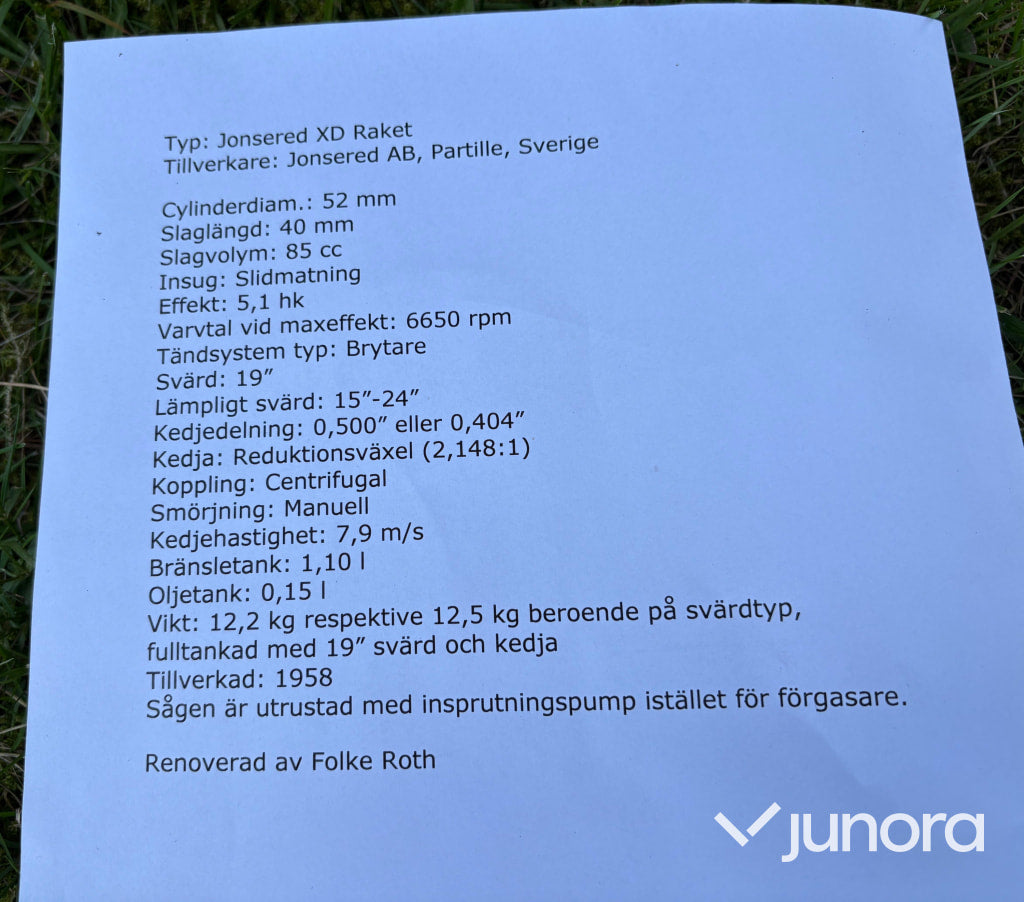 Veteran Motorsåg Jonsered XD Raket