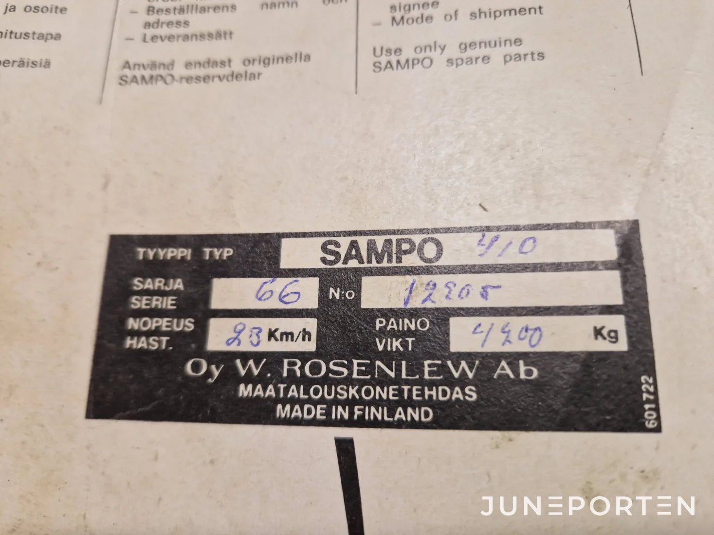 Skördetröska Sampo 40 (13 fot)